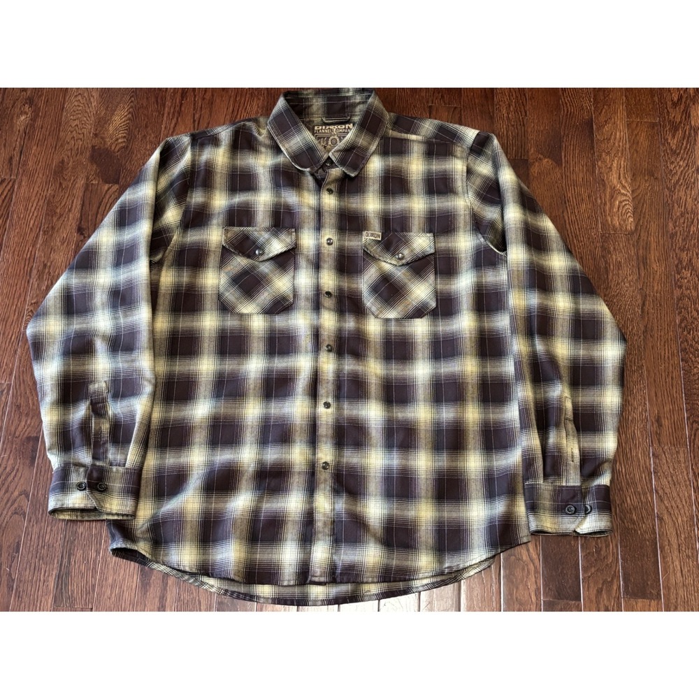 Dixxon Flannel Company The Old Steamer Plaid Snap Shirt Mens XL Brown